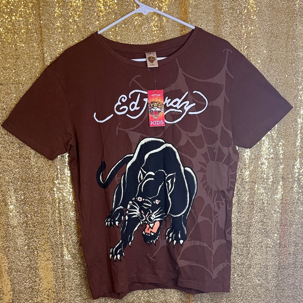 Ed Hardy Brown Kids Tee with Fierce Panther Design